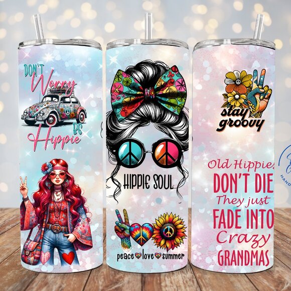 Hippie Soul Tumbler, Peace And Love Tumbler, Retro Hippie 20oz Tumbler, - Picture 1 of 7